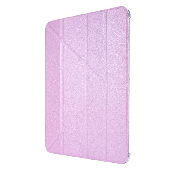 For iPad Pro 12.9 (2020) Silk Texture Horizontal Deformation Flip Leather Tablet Case with Three-folding Holder(Pink)