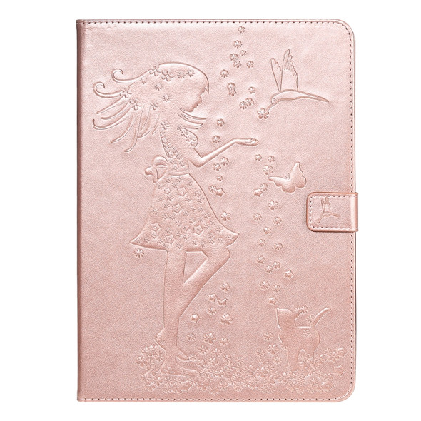 For iPad Pro 11 (2020) Pressed Printing Woman and Cat Pattern Horizontal Flip Leather Tablet Case with Holder & Card Slots & Wallet(Rose Gold)