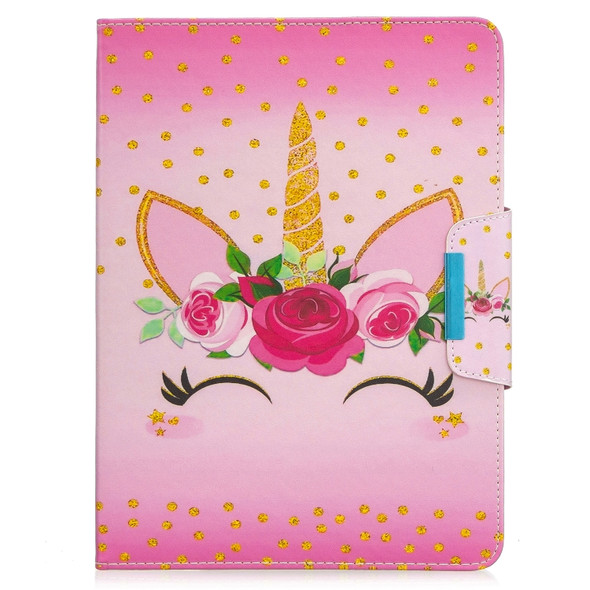 For iPad Pro 11 (2020) Colored Drawing Horizontal Flip PU Leather Tablet Case with Holder & Card Slots(Unicorn with Flower)