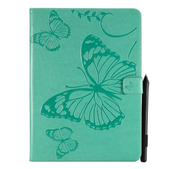 For iPad Pro 11 (2020) Pressed Printing Butterfly Pattern Horizontal Flip Leather Tablet Case with Holder & Card Slots & Wallet(Green)