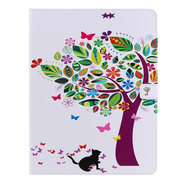 For iPad Pro 12.9 (2020) Colored Drawing Horizontal Flip Leather Tablet Case with Holder & Card Slot & Wallet(Cat and Tree)