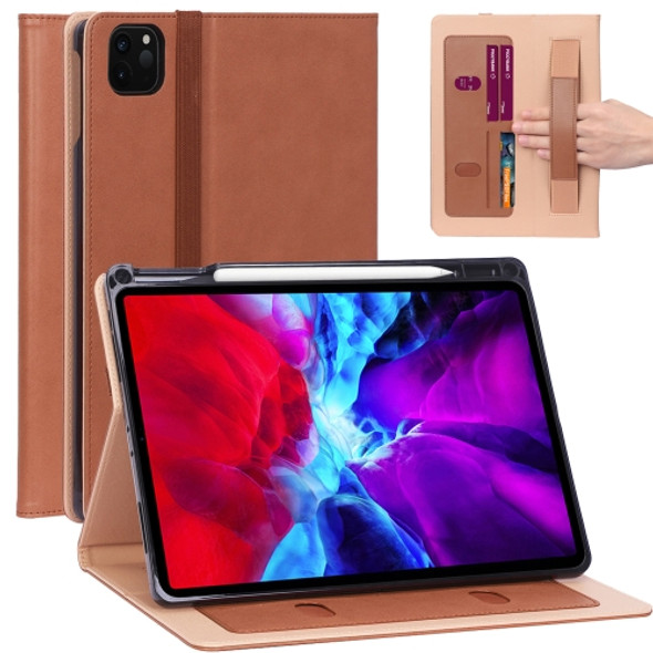 For iPad Pro 12.9 (2020) Retro Texture PU + TPU Horizontal Flip Leather Tablet Case with Holder & Card Slots & Hand Strap (Brown)