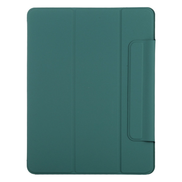 Horizontal Flip Ultra-thin Double-sided Clip Fixed Buckle Magnetic PU Leather Tablet Case With Three-folding Holder & Sleep / Wake-up Function For iPad Pro 12.9 inch (2020)(Dark Green)