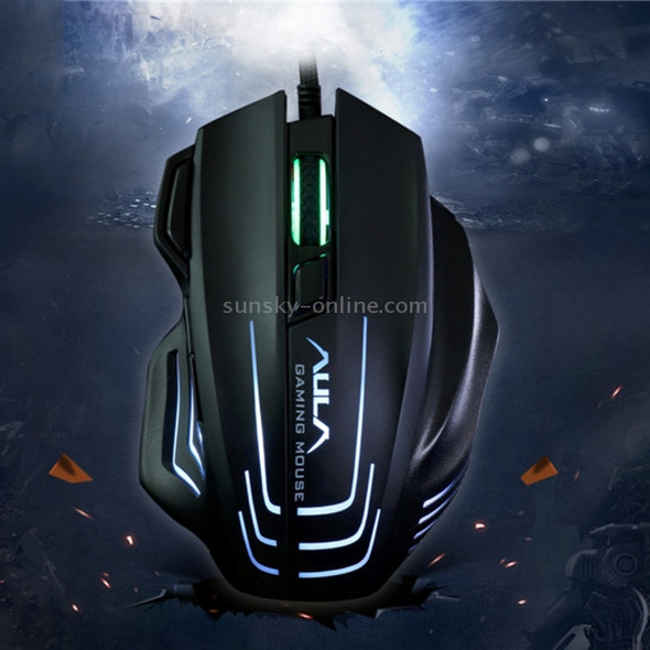 Aula Series Ghost Shark II Colourful Light 7D Optical Competitive USB Wired Game Mouse, Maximum Resolution of 4000 DPI(Black)