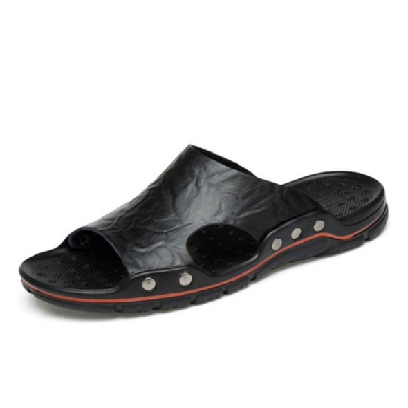 Men Casual Beach Shoes Slippers Microfiber Wear Sandals, Size:42(Black)