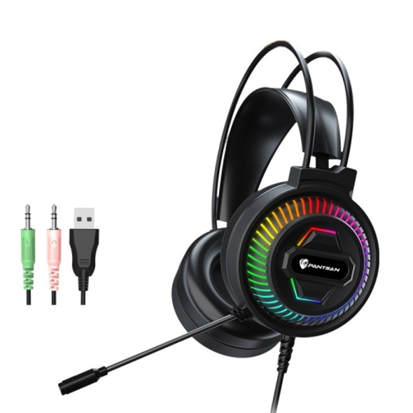 PANTSAN PSH-400 USB Computer Head-Mounted Luminous RGB Wired Headset, Specification:3.5mm Black