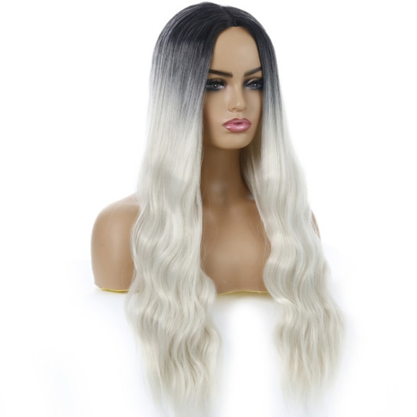 Ladies Wavy Curly Hair Wig Gradient Long Curly Hair Wig(WIG-345A (Silver White))