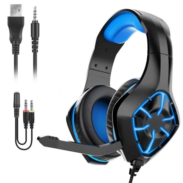 GS-1000 USB + 3.5mm RGB Wired Computer Mobile Gaming Headset, Cable Length: 2m(Black+Blue)