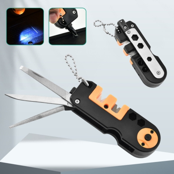 Outdoor Portable Multi-Function Survival Tool Knife Sharpener With Lighting(Black Orange)