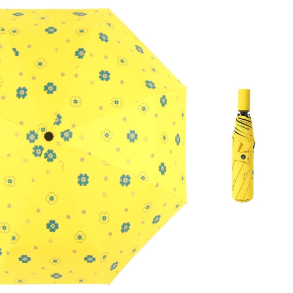 Student Vinyl Sunscreen Small Fresh Umbrella Folding Automatic Umbrella, Style:Nine Plywood(Yellow )