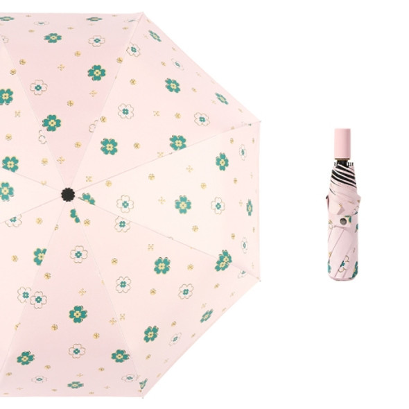 Student Vinyl Sunscreen Small Fresh Umbrella Folding Automatic Umbrella, Style:Nine Plywood(Light Pink)