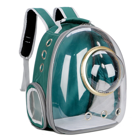 Space Capsule Pet Bag Panoramic Transparent Cat Go Out Portable Breathable Backpack with Cover(Ink Green)