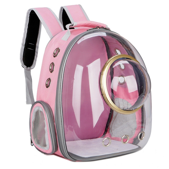 Space Capsule Pet Bag Panoramic Transparent Cat Go Out Portable Breathable Backpack with Cover(Pink )