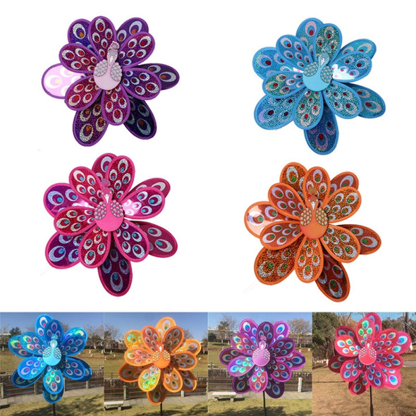 Outdoor Decoration Children Educational Toys Double Sequins Peacock Windmill, Random Color Delivery