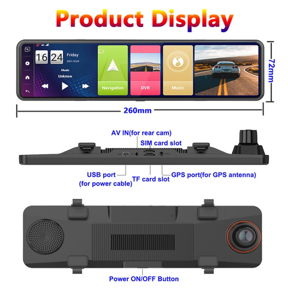 D80 1080P 11 inch 4GB AR Navigation Front and Rear Double Recording Driving Recorder, Support Bluetooth Voice Control / GPS