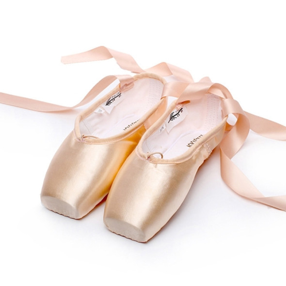 Ballet Lace Pointe Shoes Professional Flat Dance Shoes, Size: 35(Satin Nude)