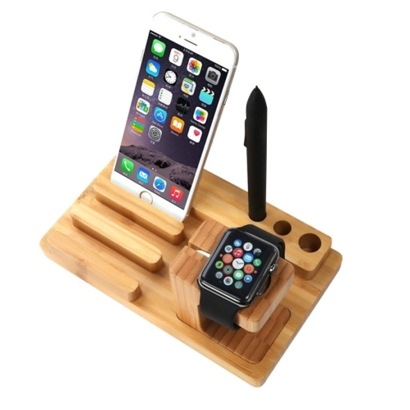 YM-UD06-1 3 in1 Bamboo Wood Charging Dock Docking Station Holder, For iPad , iPhone, Galaxy, Huawei, Xiaomi, LG, HTC and Other Smart Phones