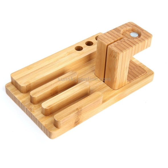 YM-UD06-1 3 in1 Bamboo Wood Charging Dock Docking Station Holder, For iPad , iPhone, Galaxy, Huawei, Xiaomi, LG, HTC and Other Smart Phones