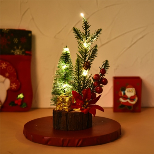 Mini Christmas Tree With Lights And Luminous Wooden Bottom Tabletop Christmas Tree Decoration Ornaments(Christmas Flower)