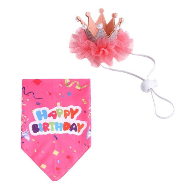 2 Sets Pet Birthday Suit Pearl Crown Hat Triangle Scarf Combination Birthday Dress Up Pet Supplies(Color Tape Pink)