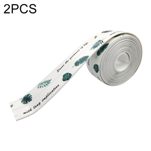 2 PCS Kitchen Mildewproof Waterproof Moisture-proof Tape Corner Line Sticker Seal, Style:White Single Fold(Green Turtle Leaf)