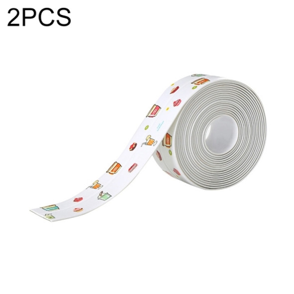 2 PCS Kitchen Mildewproof Waterproof Moisture-proof Tape Corner Line Sticker Seal, Style:White Single Fold(Coffee Dessert)