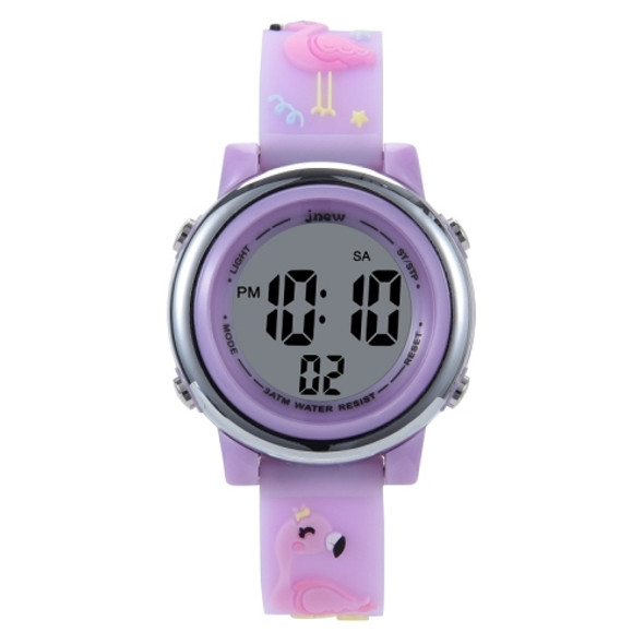 JNEW A380-86576 Student Cartoon Flamingo Waterproof Luminous Multifunction LED Electronic Watch(Light Purple)