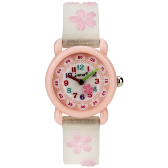 JNEW A335-86195 Children Cute Cartoon Waterproof Time Cognitive Quartz Watch(Sakura (White))
