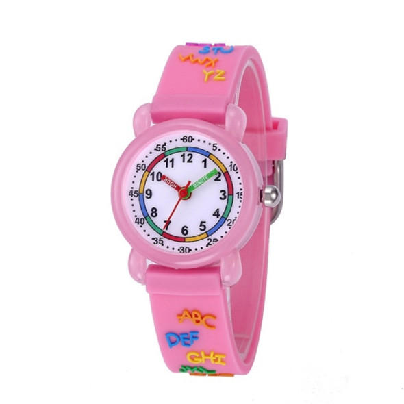 JNEW A335-20094 Children 3D Cartoon Letters Rubber Shell Waterproof Quartz Watch(Pink)