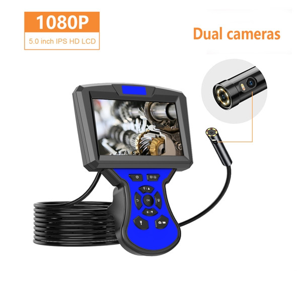 M50 1080P 8mm Dual Lens HD Industrial Digital Endoscope with 5.0 inch IPS Screen, Cable Length:1m Hard Cable(Blue)