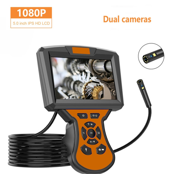 M50 1080P 8mm Dual Lens HD Industrial Digital Endoscope with 5.0 inch IPS Screen, Cable Length:1m Hard Cable(Orange)