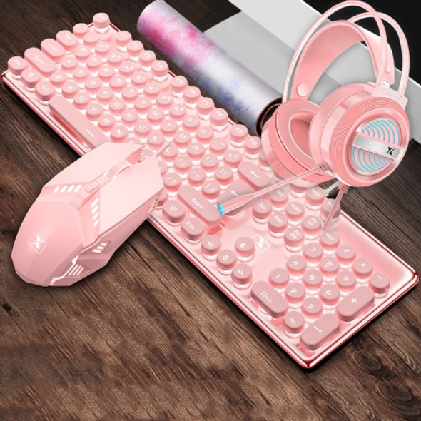 XINMENG 620 Punk Version Manipulator Feel Luminous Gaming Keyboard + Macro Programming Mouse + Headphones Set, Colour:Crystal Pink White Light