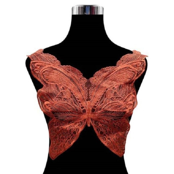 Butterfly Shape Embroidery Corsage Lace Collar DIY Clothing Accessories, Size: About 42 x 38cm(Caramel)