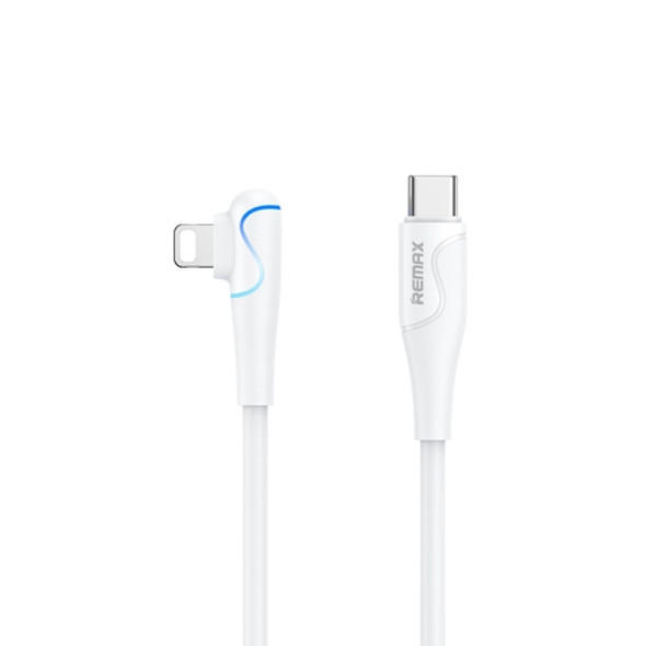 REMAX RC-192i Carrie Series PD 20W USB-C / Type-C to 8 Pin 90 Degree Elbow Fast Charging Gaming Data Cable, Cable Length: 1m(White)