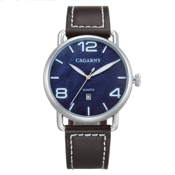 CAGARNY 6815 Living Waterproof Round Dial Quartz Movement Alloy Case Fashion Watch Quartz Watches with Leather Band(Blue)