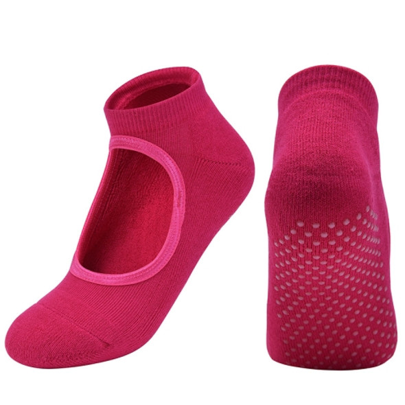 2 Pairs Combed Cotton Yoga Socks Towel Bottom Reveal Round Head Dance Fitness Sports Flooring Socks, Size: One Size(Rose Red )