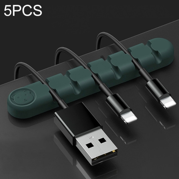 5 PCS 6 Holes Bear Silicone Desktop Data Cable Organizing And Fixing Device(Dark Green)