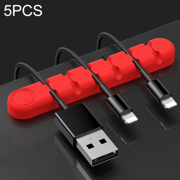 5 PCS 6 Holes Bear Silicone Desktop Data Cable Organizing And Fixing Device(Red)