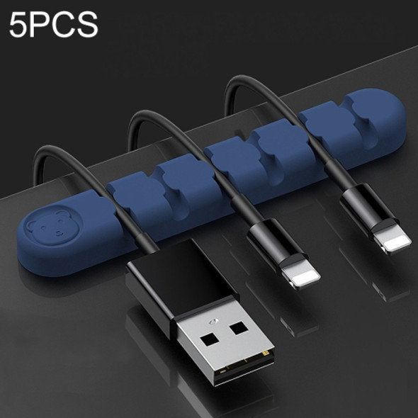 5 PCS 6 Holes Bear Silicone Desktop Data Cable Organizing And Fixing Device(Dark Blue)