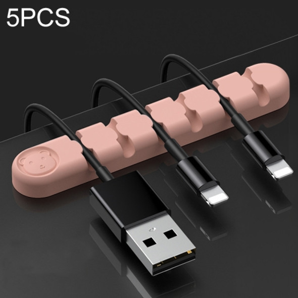 5 PCS 6 Holes Bear Silicone Desktop Data Cable Organizing And Fixing Device(Sand Pink)