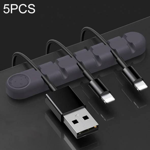 5 PCS 6 Holes Bear Silicone Desktop Data Cable Organizing And Fixing Device(Lavender Gray)