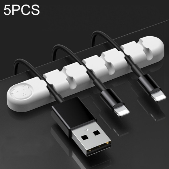 5 PCS 6 Holes Bear Silicone Desktop Data Cable Organizing And Fixing Device(White)