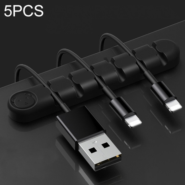5 PCS 6 Holes Bear Silicone Desktop Data Cable Organizing And Fixing Device(Black)
