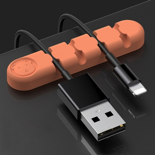 5 PCS 4 Holes Bear Silicone Desktop Data Cable Organizing And Fixing Device(Coral Orange)