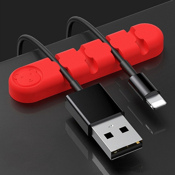 5 PCS 4 Holes Bear Silicone Desktop Data Cable Organizing And Fixing Device(Red)