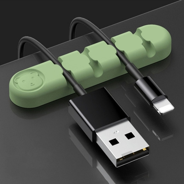 5 PCS 4 Holes Bear Silicone Desktop Data Cable Organizing And Fixing Device(Matcha Green)