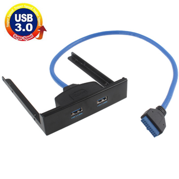 USB 3.0 Front Panel Floppy Disk Bay 20 Pin 2 Ports HUB Bracket Cable(Black)