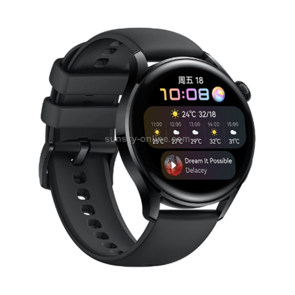 Original Huawei Watch 3 46mm GLL-AL00 1.43 inch AMOLED Color Screen Bluetooth 5.2 5ATM Waterproof, Support Sleep Monitoring / Body Temperature Monitoring / eSIM Independent Call / NFC Payment (Vitality Black Rubber Strap)