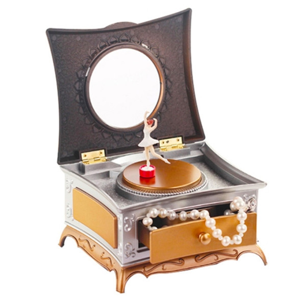 Classic Dressing Table Rotating Girl Music Box With Mirror Drawer Music Box(Gold Gray)