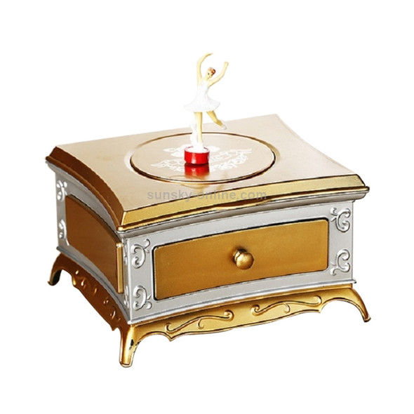 Classic Dressing Table Rotating Girl Music Box With Mirror Drawer Music Box(Gold Gray)